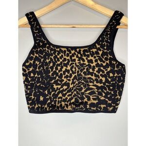 Babaton Aritzia size Small sculpt knit square neck crop tank top leopard brown